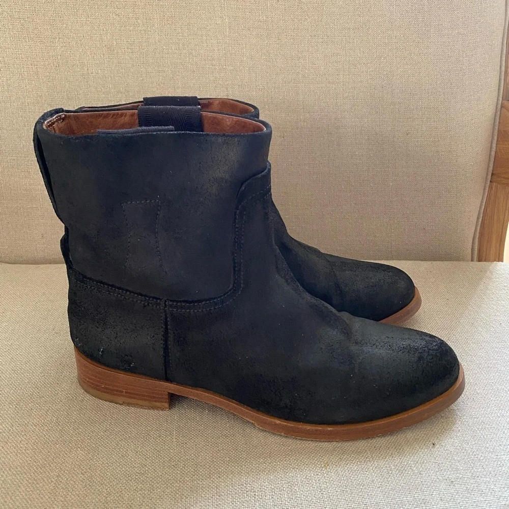 Rag & Bone Italian black oiled Leather boots boho chic ,Sole in Tan size 36.5